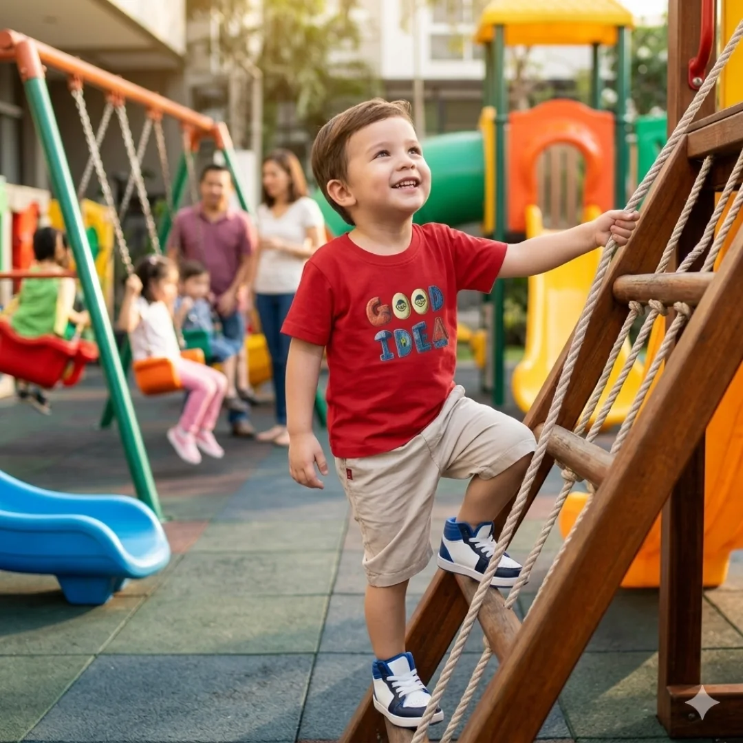 Cheerful kid playing in WONKA Kids apparel