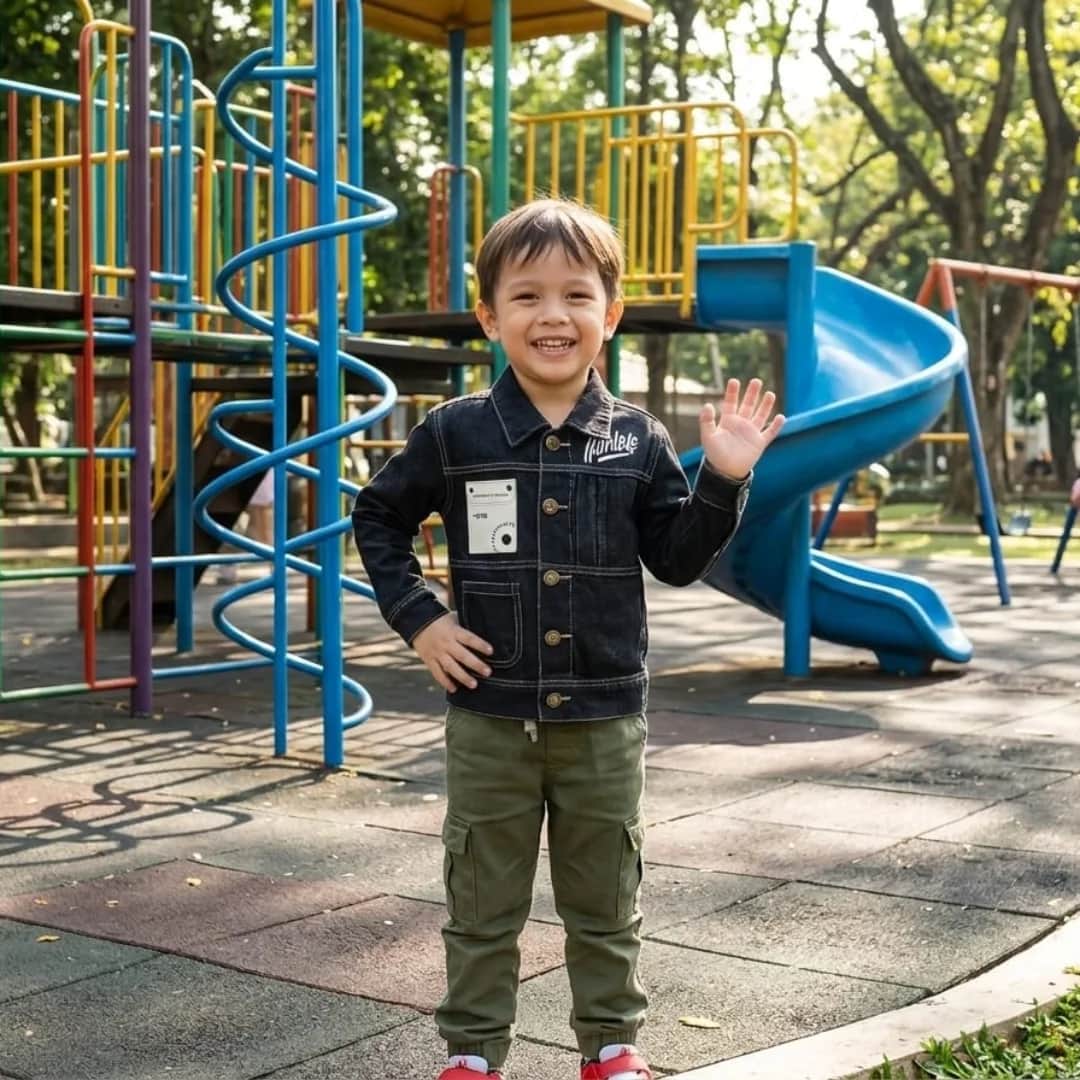 Anak pakai setelan jeans WONKA Kids